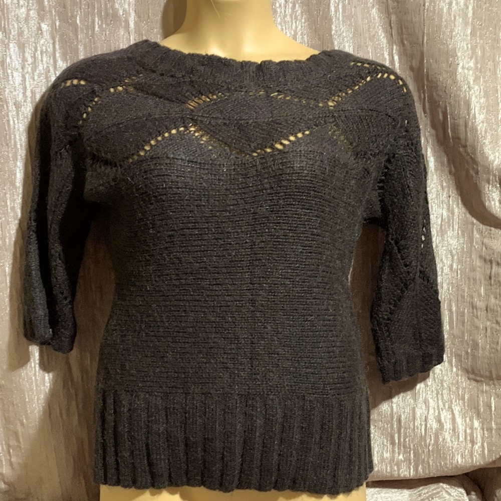 Sweater Dark Brown Pullover 14/16 Soft Mohair Blend 3/4 Sleeve Stretchy